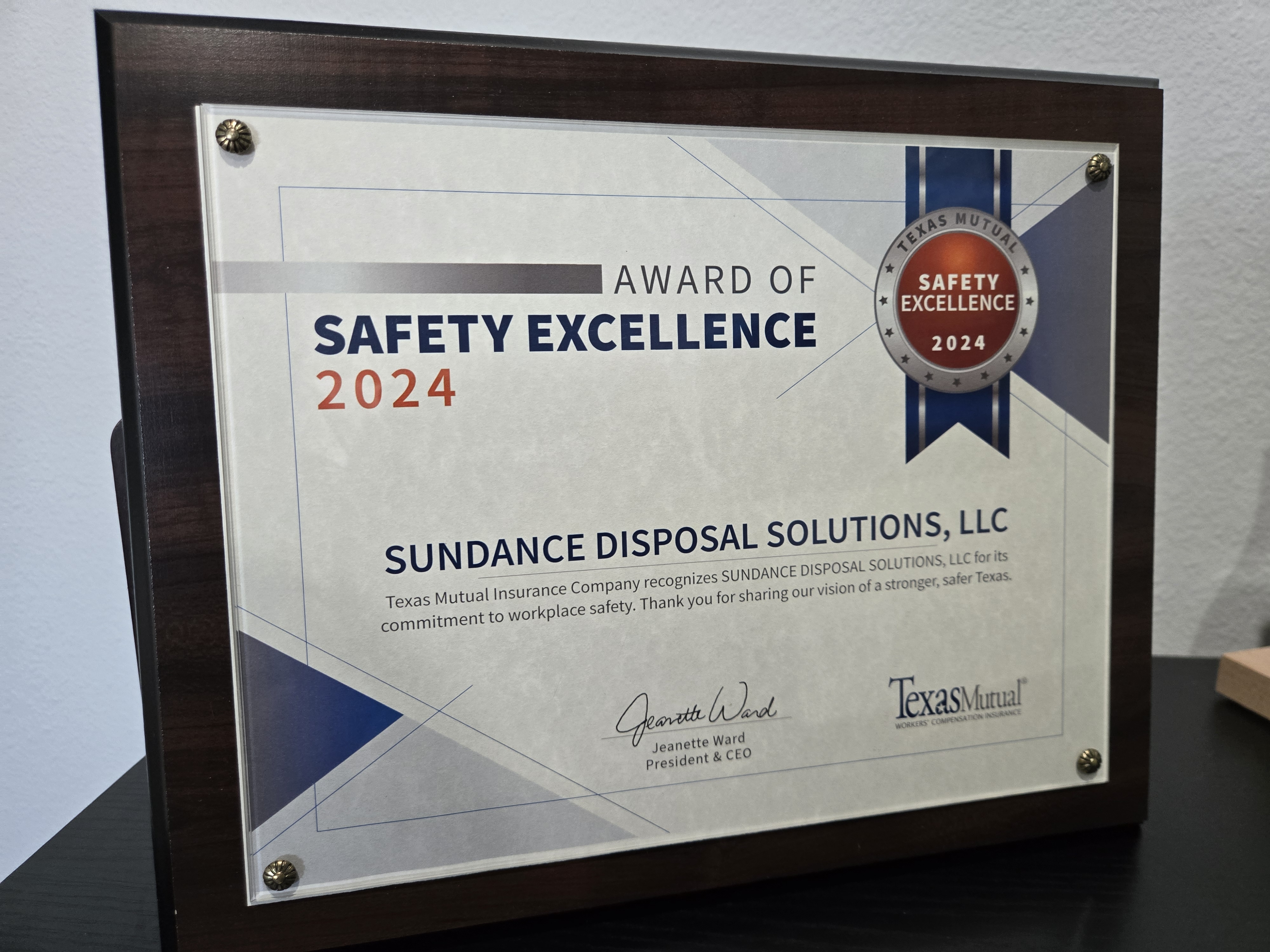 Sundance Disposal 2024 Safety Excellence Award
